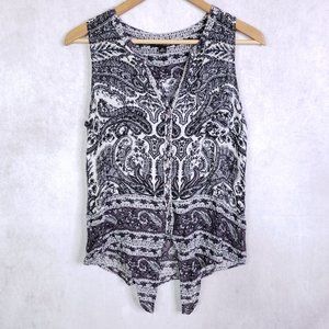 Lucky Brand Women's Small Paisley Button Up Sleeveless Tank Top Blouse, Gray